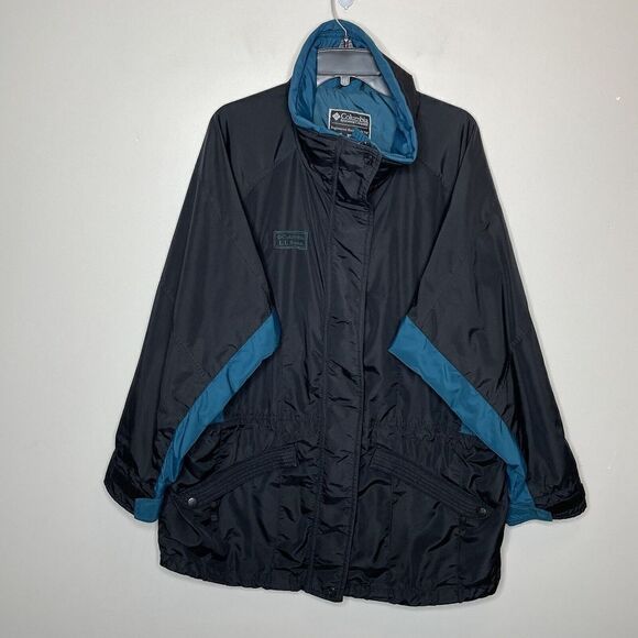 LL BEAN x COLUMBIA Womens Black Green Full-Zip Nylon Jacket Vintage VTG Large L - Picture 1 of 11